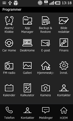 Slik ser app-skjermen ut. Apper som ikke følger Pradas strikte svart/hvitt-regime plasseres i en egen gruppe helt nederst på siden.