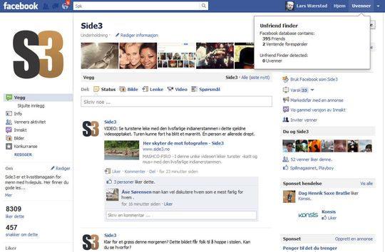 NYE VALG: Når skriptet er installert, vil du se at Facebook har fått to nye tillegg når du logger deg. Øverst til høyre ser du valget «Uvenner», og det samme vil du se i listen med favoritter på din profil. Som du kan se er skriptet bare delvis lokalisert.