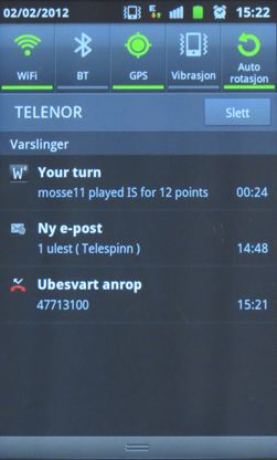 Hurtigmeny og varslinger.