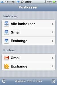 Mail-appen på iPhone lar deg velge om du vil vise e-post fra kun én konto, eller fra alle kontoene du har satt opp.