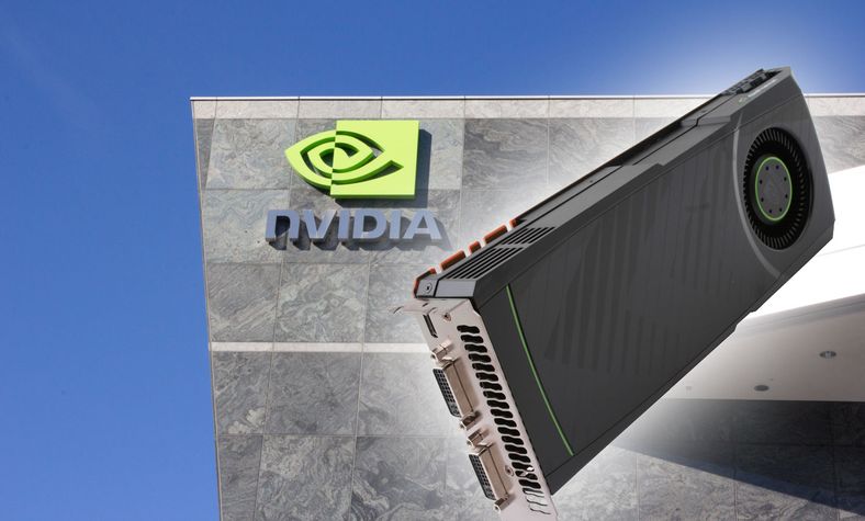 Nvidias hovedkvarter i Santa Clara og dagens toppmodell, GTX 580. Foto: Hardware.no