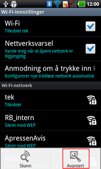 Wi-Fi dvaletilstand er gjemt dypt inne i en Avansert-meny de færreste vet om. Du får den frem ved å trykke Meny-tasten når du befinner deg i skjermbildet for Wi-Fi-innstillinger.