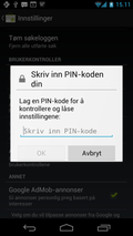 Ved å angi en personlig kode kan du hindre at noen endrer innstillingene du har satt i Android Market.