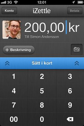 Slik ser det ut når du skal betale med kort på mobilen, via iZettle.