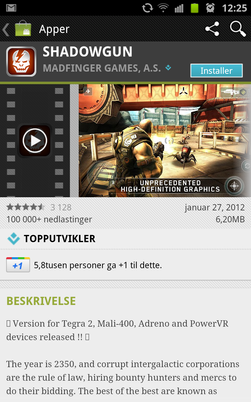 Storspillet Shadowgun er en av appene som så langt har krevd at du fullfører nedlastingen utenfor Android Market.