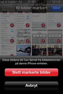 Du kan slette mer enn ett bilde av gangen ved å først markere alle bildene du vil slette.