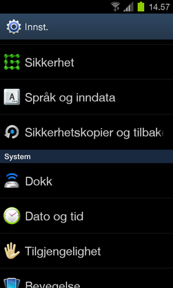 For å nullstille Galaxy S II må du inn i innstillingsmenyen. Her velger du