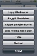 Slik ser det ut når du prøver å dele en nettside med andre via Twitter, direkte fra nettleseren på iPhone.