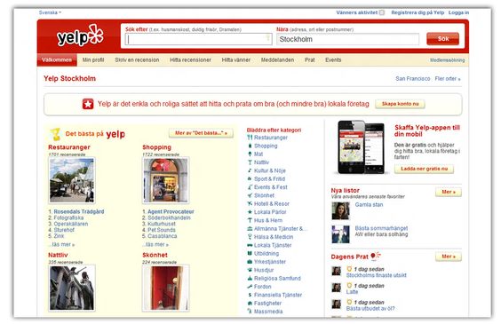 Yelp har allerede blitt en hit i Sverige og Danmark.