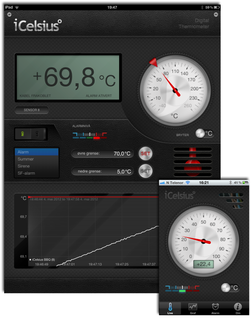 På iCelsius for iPad (til venstre) ser du både temperatur, alarminnstillinger og temperaturgraf på samme skjermbildet. Bruker du iPhone-versjonen (til høyre) må du velge hva som skal vises.