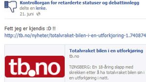 Etter 18-åringen skrøt av at han hadde blitt lokalkjendis etter å ha totalvraket bilen sin, ble statusen rapportert rett inn til Kontrollorganet for latterliggjørelse.