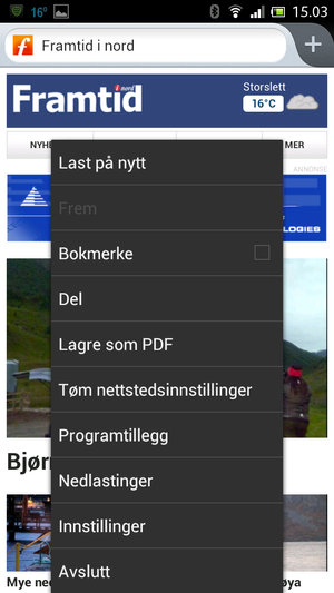 Ved å trykke på valgtasten får du opp denne menyen.