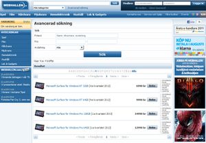 De svenske prisene fra nettbutikken Webhallen.com.