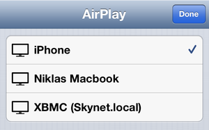 XBMC dukker opp i Airplay-listen så fort du har aktivert det i innstillingene. .