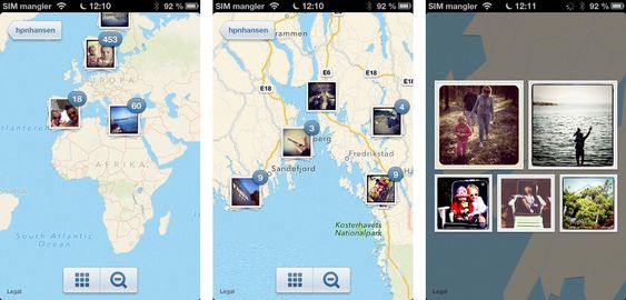 Zoomfunksjonen i Photo Maps er ganske stilig, og lar deg raskt zoome inn ved å trykke på grupper av bilder på kartet.