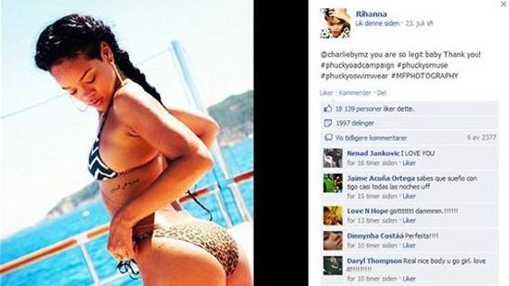 Rihanna legger ut slike bilder på Facebook, men en «lekket sexvideo» med henne i hovedrollen finnes ikke.