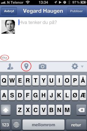 Her må du trykke for å få legge til plassering - eller få den fjernet.