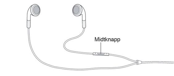 Mellom pluss- og minusknappen på ledningens fjernkontroll finner du "midtknappen".