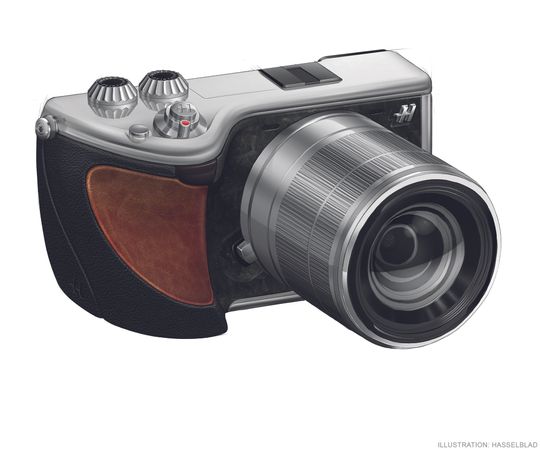 Hasselblad Lunar med brunsvart skinngrep.