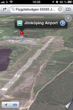 Så dårlige kan Apples nye kart være. Vi ville vært skeptiske til å lande på Jönköping flyplass!