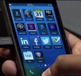 Slik ser applikasjonsmenyen i BlackBerry 10 ut.