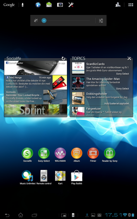 Sony har lagt ved en del egenutviklede programmer. Det er også gjort en del tilpasninger på toppen av Android, som knappen øverst til høyre for å bytte brukerkonto.