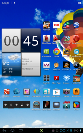 Android 4.0.3 er forhåndsinstallert.