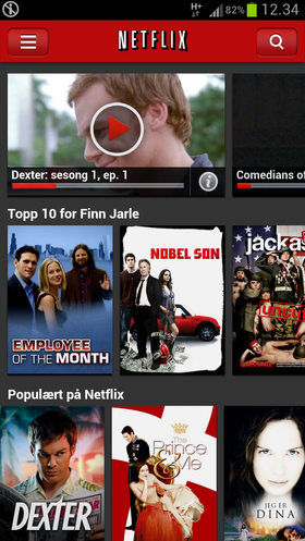 Slik ser Netflix-appen ut på en Android-telefon ...