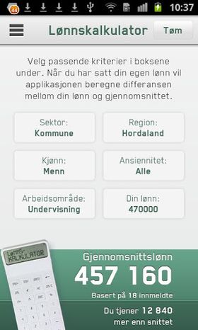 NITOs nye app har innebygget lønnskalkulator. .