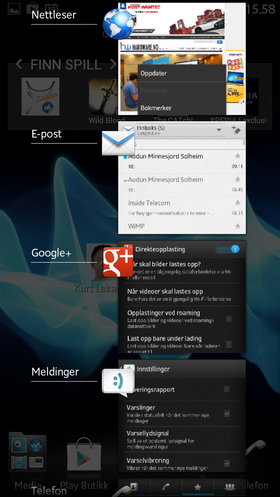 Oppgaveveksleren i Android 4.x lar deg avslutte apper ved å sveipe over dem med fingeren.