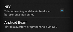 Skru på NFC for enklere deling av nettsider, Youtube-videoer og annet innhold.