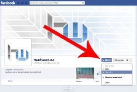 Hold musen over "Like"-knappen på Facebook-sider. Her kan du velge å tilføye siden til en allerede eksisterende liste eller en ny.