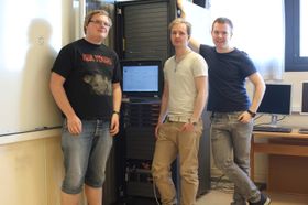 Disse gutta lagde en OpenStack-skyløsning sm bachelor-oppgave. Fra venstreLars Erik Pedersen, Jon Arne Westgaard og Hallvard Westman .