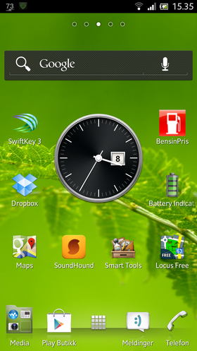 Her er skrivebordet i en Sony Xperia S.