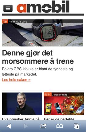 Slik ser Amobils nye nettsider ut på en mobiltelefon.