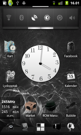 Dette er en rootet HTC Desire Z. Som du ser får du selv styre prosessorhastigheten. .