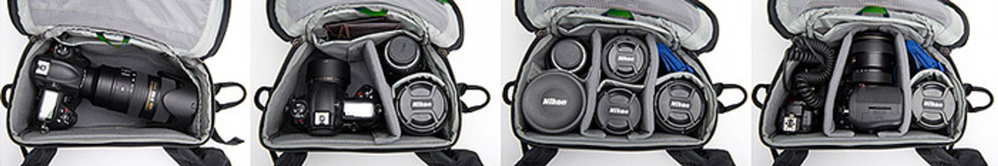 I det smarte rommet nederst på sekken, får man for eksempel plass til et fullformatskamera med et objektiv på 70-200 mm.