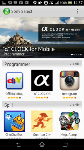 Sony har en egen side for apper de anbefaler.
