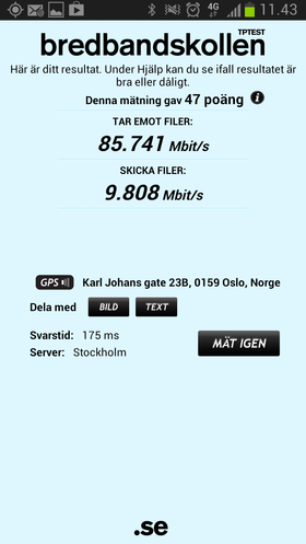 Også via svenske Bredbandskollen viser 4G-nettet seg fra sin beste side.