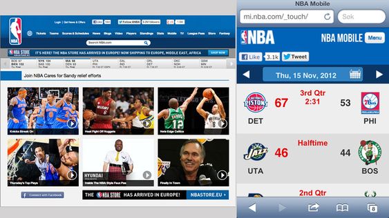 NBA har tilpasset sine sider forskjellig til iPad og iPhone.