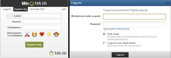 Fyll inn informasjon under registreringen og bruk denne når du skal logge inn.