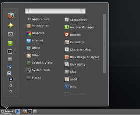 Skjermbilde av Cinnamon, et skrivebordsmiljø for Linux basert på GNOME 3.
