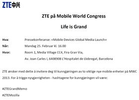 Slik ser ZTEs invitasjon til produktlansering ut.