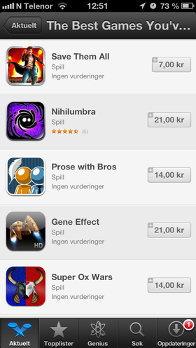 Ukjente spill fra Apple App Store.