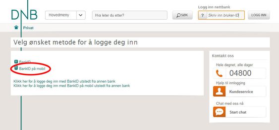 Innlogging med mobil.