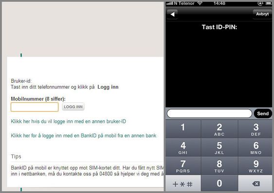 Innlogging på mobilen.