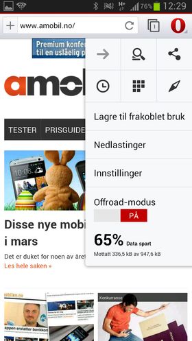 Slik ser menyen ut i Operas nye mobilnettleser.