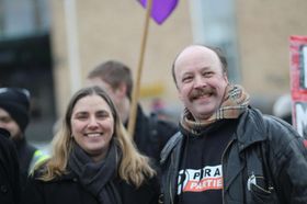 Piratpartiets leder, Geir Aaslid, med Anna Troberg, leder av Piratpartiet i Sverige.