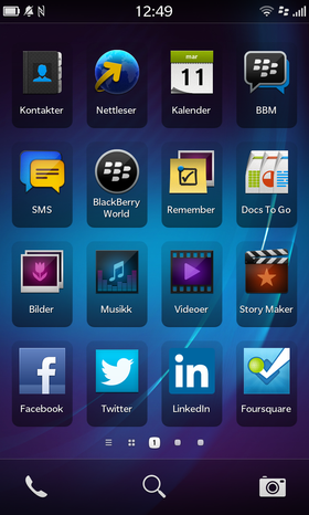 Slik ser applikasjonsmenyen i BlackBerry Z10 ut.