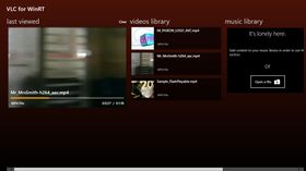 VLC for Windows 8, startskjerm.